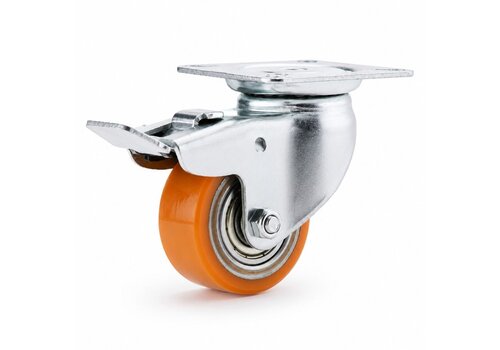 FARO zwenkwiel 50mm verzinkt 3PU plaat met rem 