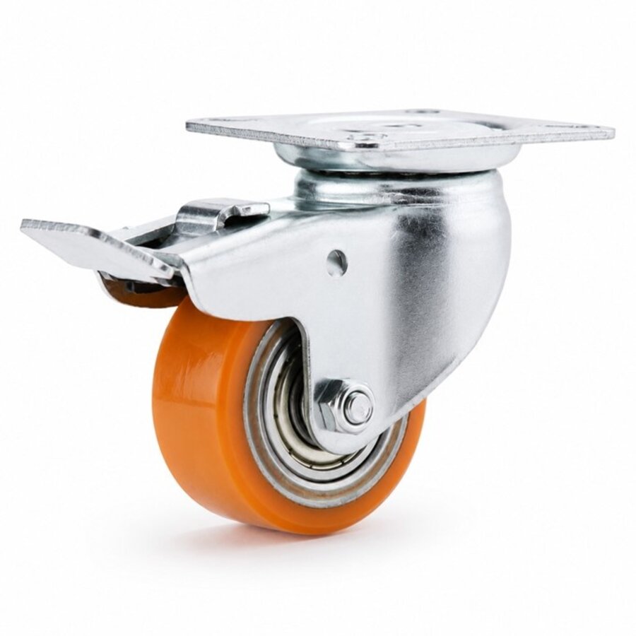 FARO zwenkwiel 50mm verzinkt 3PU plaat met rem-1