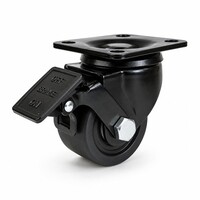 Zwenkwiel 75mm 5PO zwart zwaarlast plaatbevestiging met rem