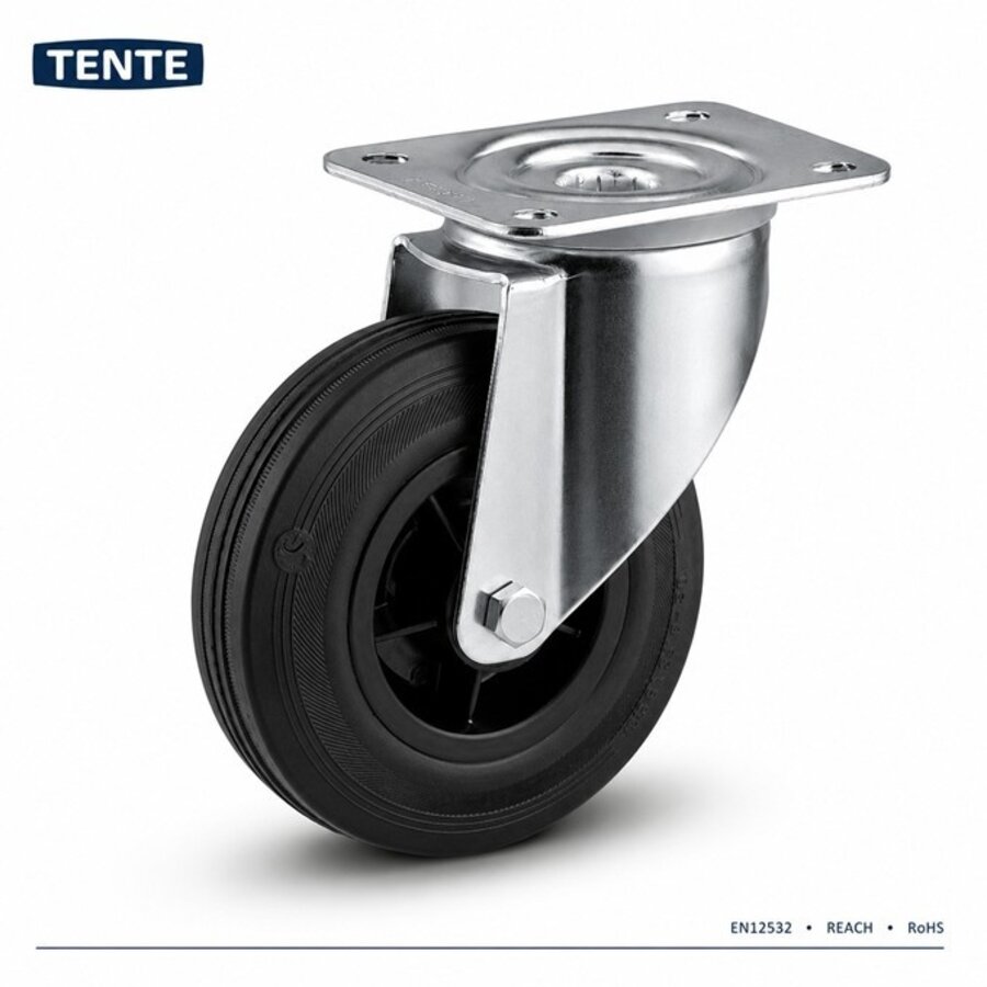 TENTE Zwenkwiel rubber 100 3KO plaat-1