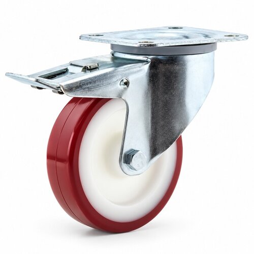 Zwenkwiel nylon 3NOP 125mm plaatbevestiging met rem 