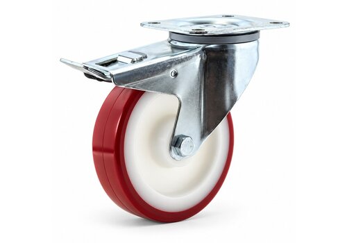 Zwenkwiel nylon 3NOP 160mm plaatbevestiging met rem 