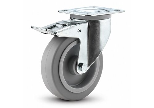 TENTE zwenkwiel elastisch rubber 100 3KO plaat met rem 