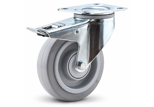 TENTE zwenkwiel elastisch rubber 160 3KO plaat met rem 