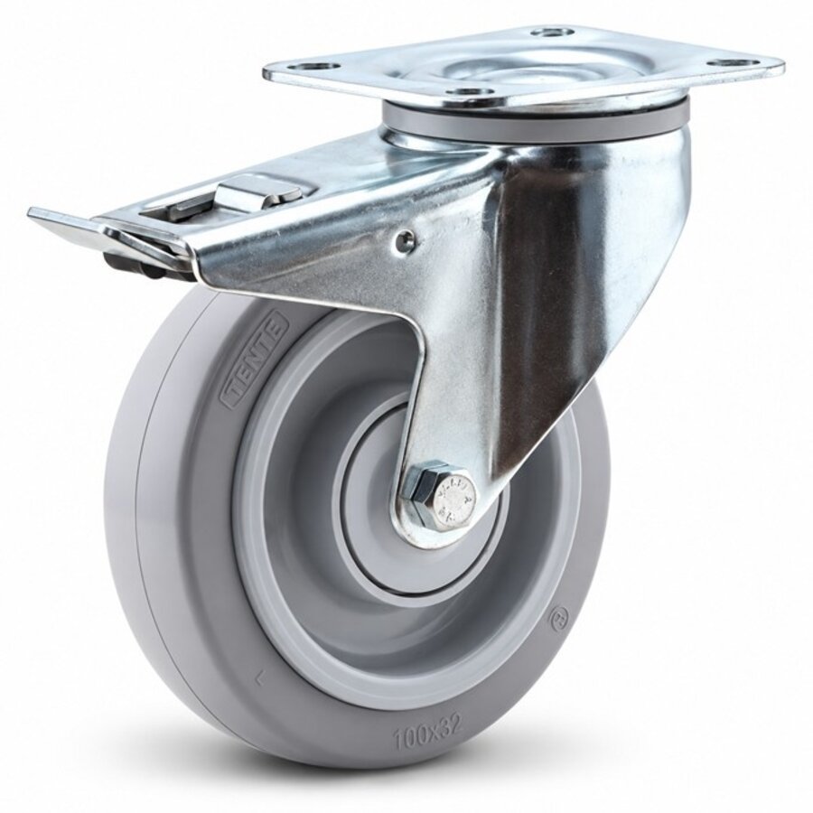 TENTE zwenkwiel elastisch rubber 160 3KO plaat met rem-1