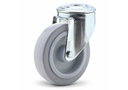 TENTE zwenkwiel elastisch rubber 125 3KO boutgat 