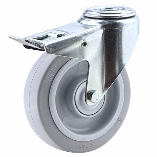 TENTE zwenkwiel elastisch rubber 160 3KO boutgat met rem 