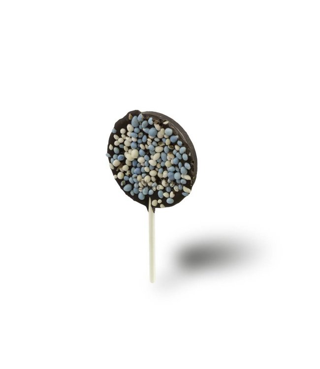 Chocolade lollys met blauwe muisjes