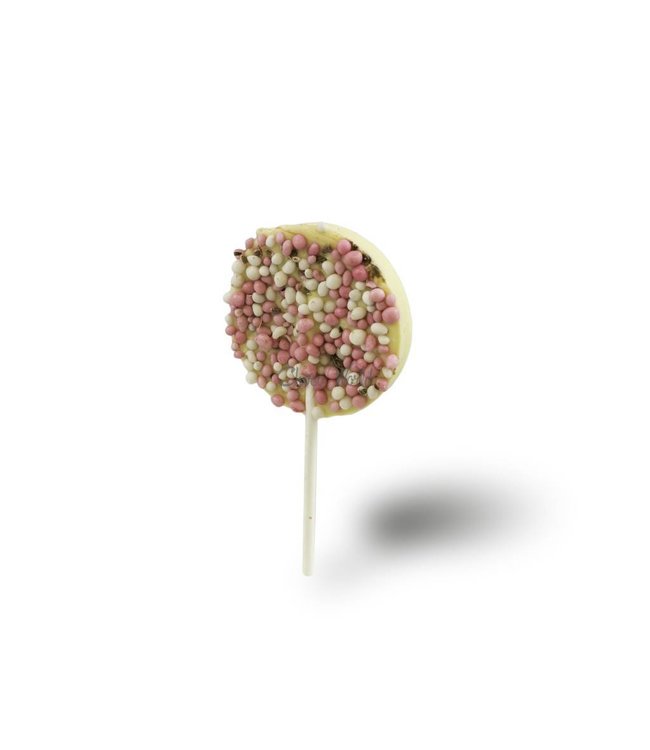 Chocolade lollys met roze muisjes