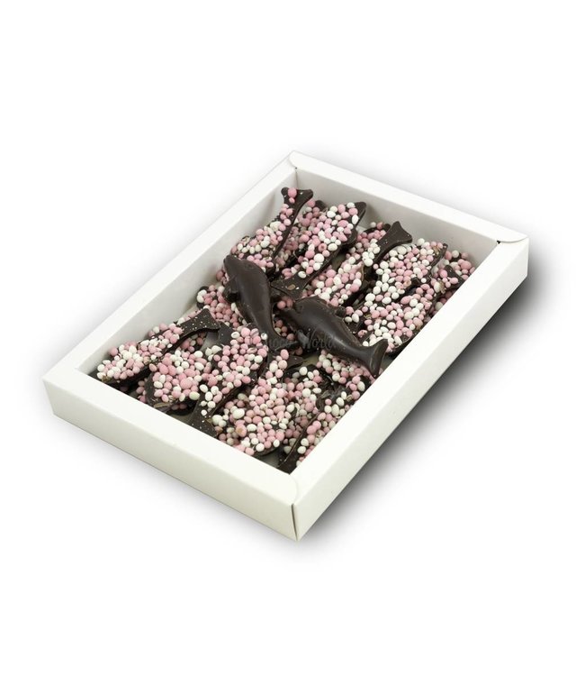 Chocolade dolfijntjes met roze muisjes