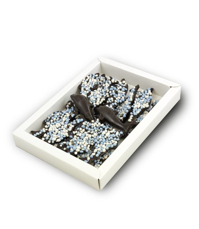 Chocolade dolfijntjes met blauwe muisjes