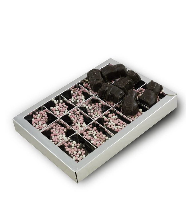 Chocolade dieren geboorte met roze muisjes