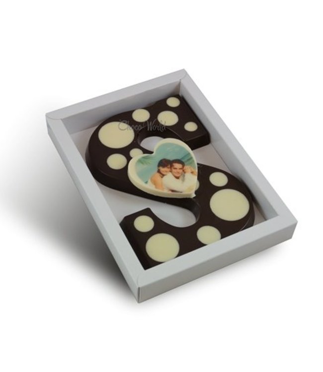Chocolade letter met stippen & fotohartje