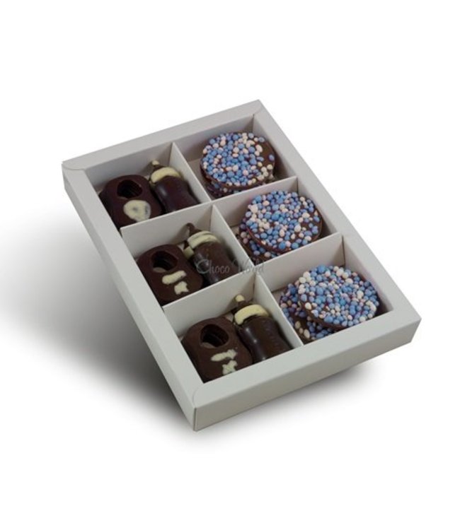 Chocolade tutjes slabbetje geboorteflikken blauw
