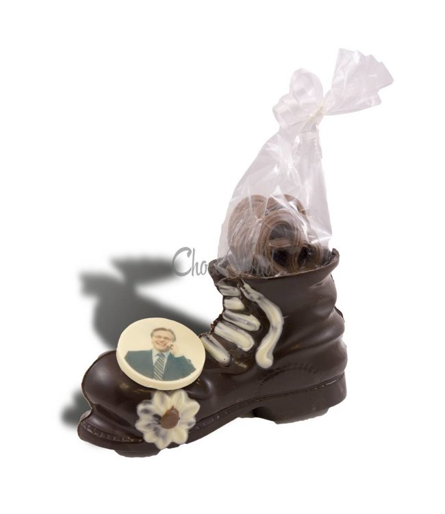 Chocolade werkschoen met fotorondje logo