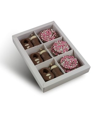 Chocolade tutjes slabbetje geboorteflikken roze