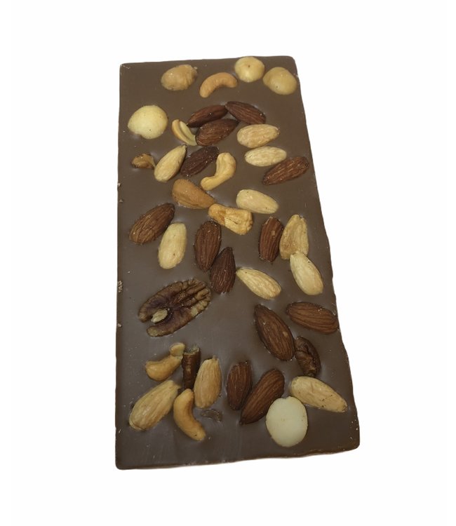 Chocolade reep groot met macadamia notenmix