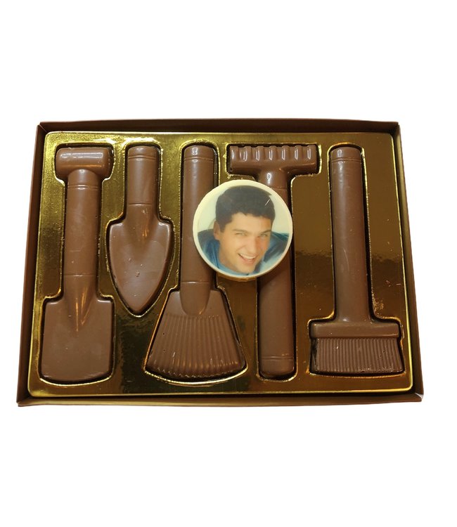 Chocolade tuingereedschap met foto