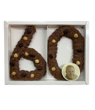 Chocolade spuitcijfer groot dubbel met foto