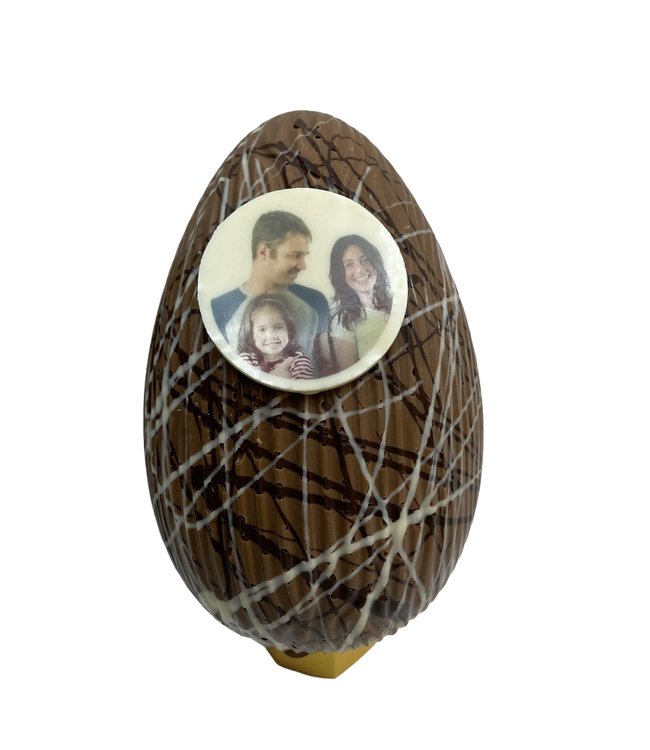 Chocolade paasei groot art deco met foto - 20cm