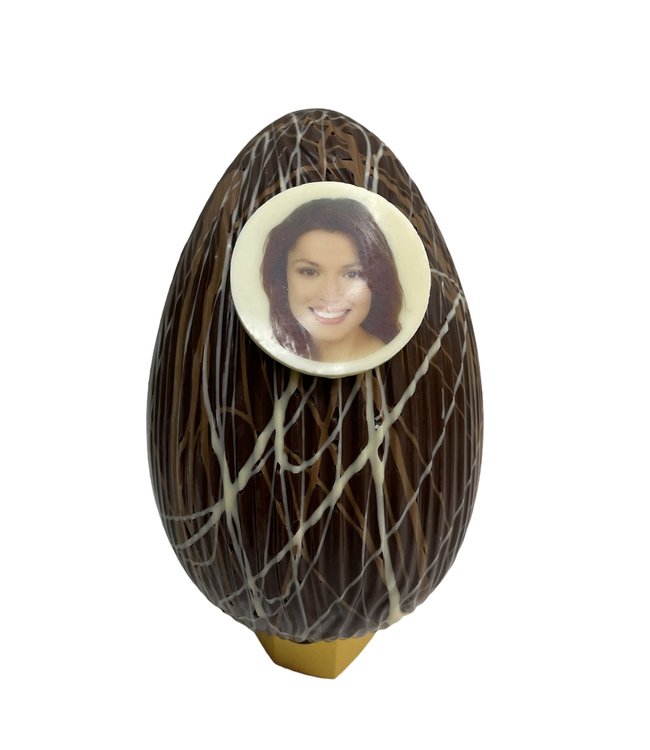 Chocolade paasei groot art deco met foto - 20cm