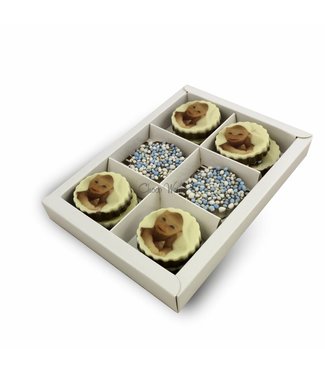 Chocolade medaillons met blauwe muisjes