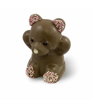 Chocolade beer met roze muisjes