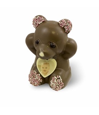Chocolade beer met foto & roze muisjes