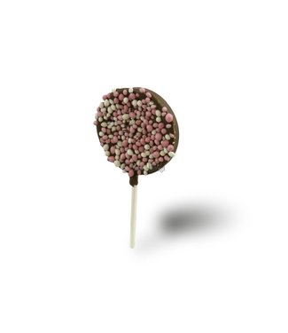 Chocolade lollys met roze muisjes