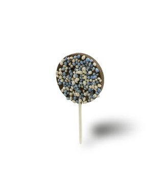 Chocolade lollys met blauwe muisjes