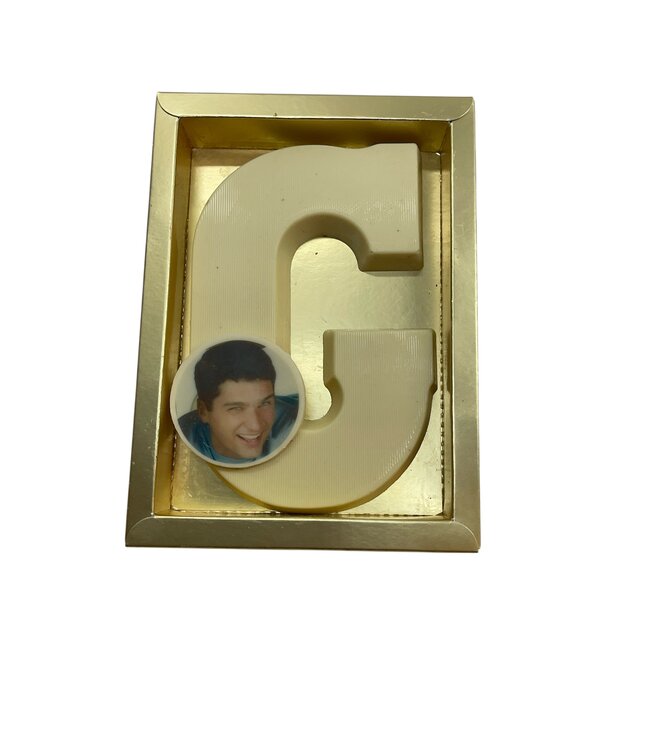Chocolade letter G met foto of logo