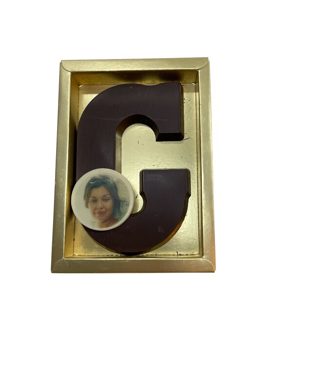 Chocolade letter G met foto of logo
