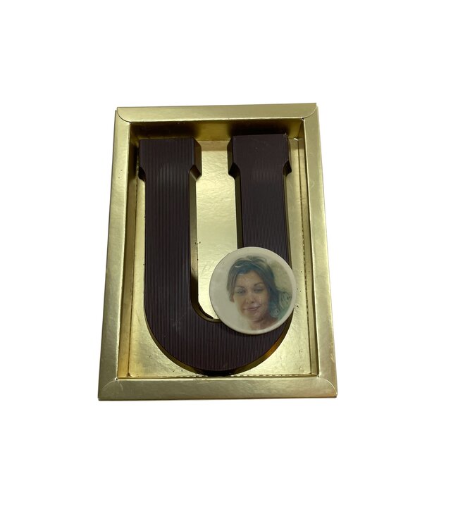 Chocolade letter U met foto of logo