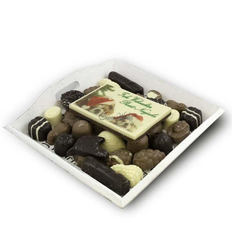 Slagroom Bonbons Assortiment Middel met Chocolade Kerstkaart