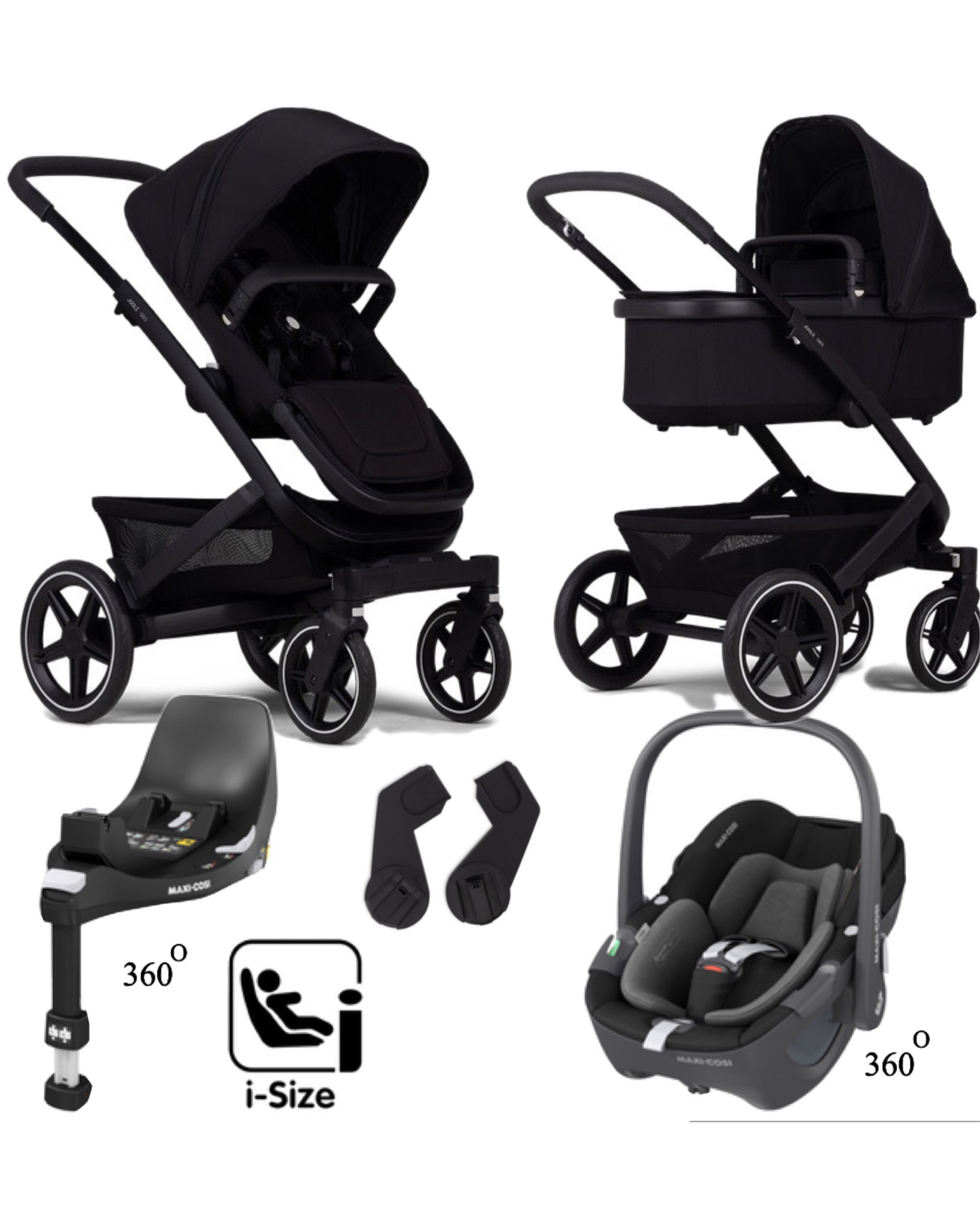 Joolz Joolz geo3 €1299,- +adapter €49,95 +Maxi Cosi Pebble 360 Essential Black €299,99 +Maxi Cosi FamilyFix 360 €259,99 samen van €1909,- voor €1575,-