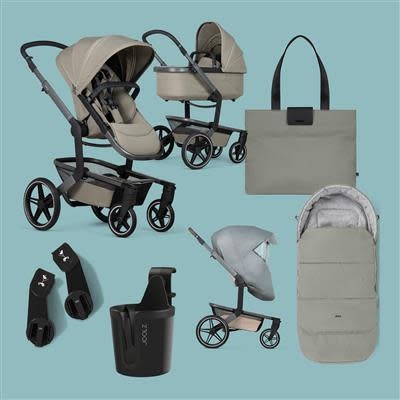 Joolz Joolz Day 5 Essential bundel Set € 1.673,75   zitje, wieg, autostoel adapters, voetenzak, bekerhouder, regenhoes & luiertas  Sage Green