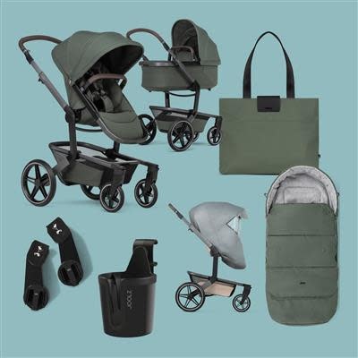 Joolz Joolz Day 5 Essential bundel Set € 1.673,75   zitje, wieg, autostoel adapters, voetenzak, bekerhouder, regenhoes & luiertas  Forest Green