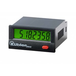 Kübler Codix 6.135.012.861 LCD Urenteller, batterij gevoed, 99999 h 59 min 59 sec of 9999999.9 s, 4...30 VDC PNP ingang