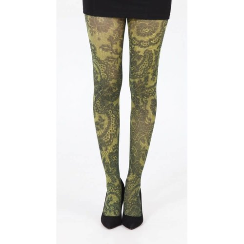 Pamela Mann Lace Frill Printed Tights - yellow XS-M Pamela Mann Lace Frill Printed Tights - yellow XS-M