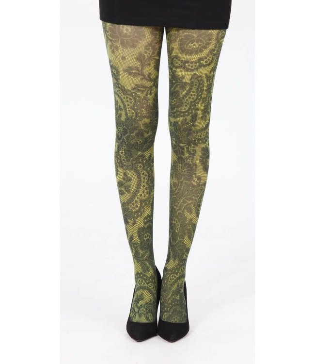Lace Frill Printed Tights - yellow XS-M