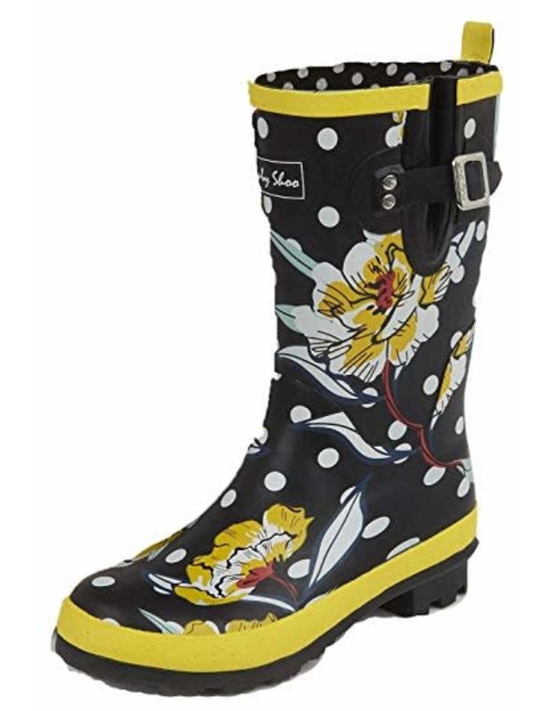 black floral rain boots