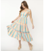 Unique Vintage Rainbow Stripe Tiered Midi Dress