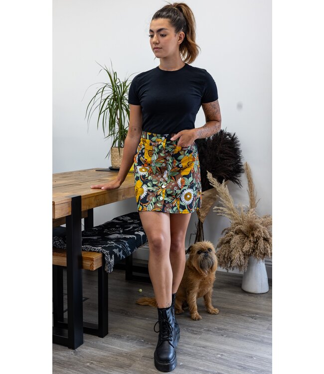 Retro floral print button skirt