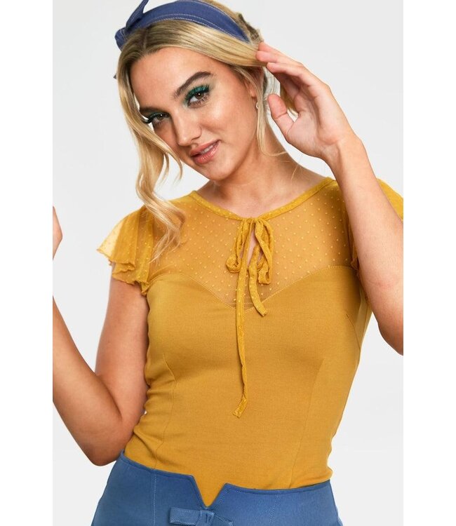 Voodoo Vixen Samantha Mustard Mesh Top