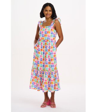 Sugarhill Brighton estelle shirred midi sundress - curved geometric