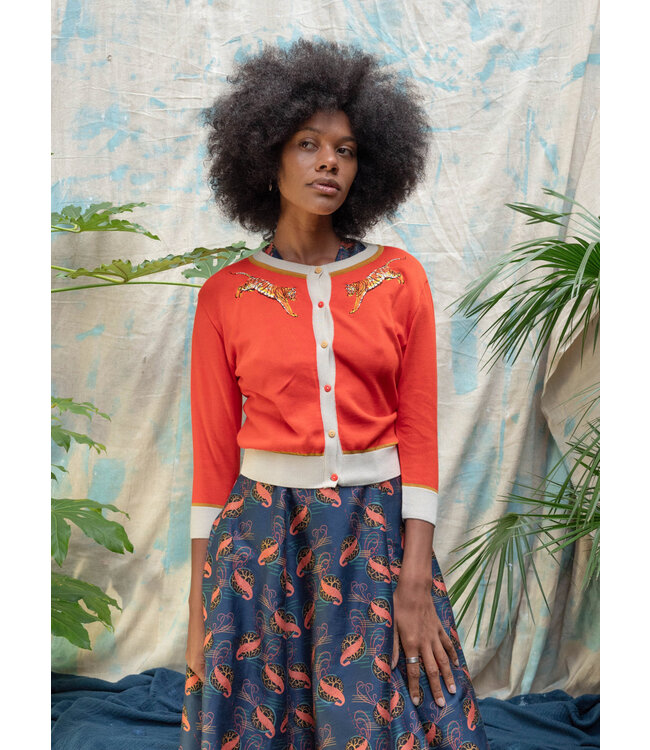 Vera - Coral Leaping Tigers Cardigan