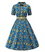 Dolly & Dotty Penelope II Blue Rockabilly Sunflower Print Shirt Dress