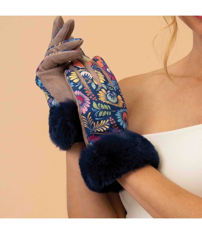 Bernadette Folk Art Floral Gloves - Navy