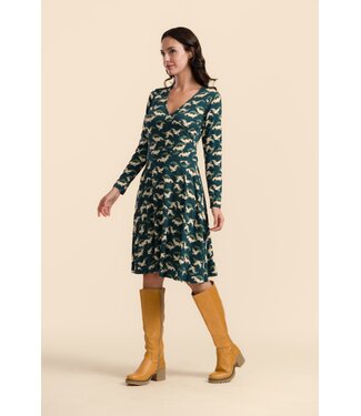 LaLaMour Daisy dress - crane dance petrol