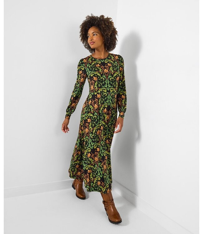 Elegant Trailing Leaves Jersey Dress